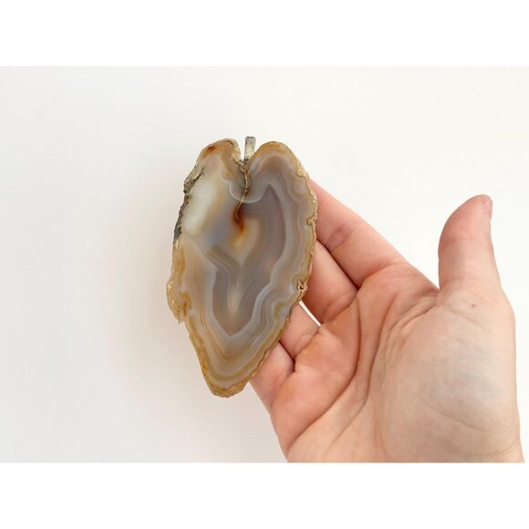 Polished Sliced Agate Geode Crystal Freeform Large Gold Toned Vintage Pendant - Picture 10 of 14